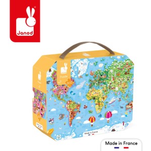 Janod Puzzle w walizce Ogromna mapa świata 300 el. 7+ Made in France
